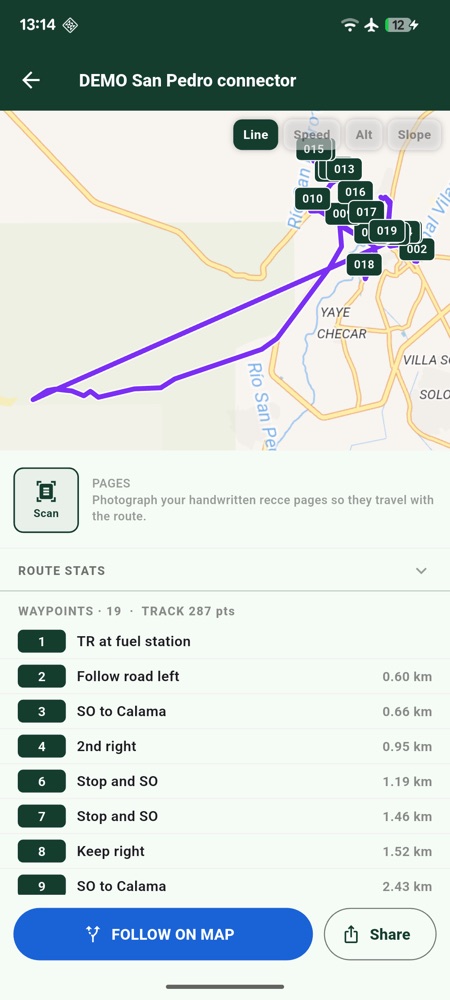 A route open in the app, with its numbered instructions listed underneath the map